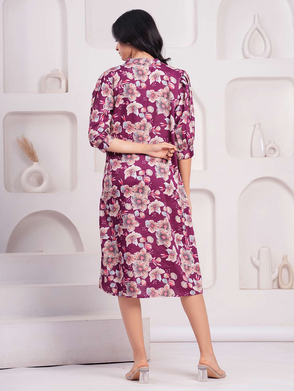 women floral print puff sleeves a-line dress - 21854050 - Standard Image - 2