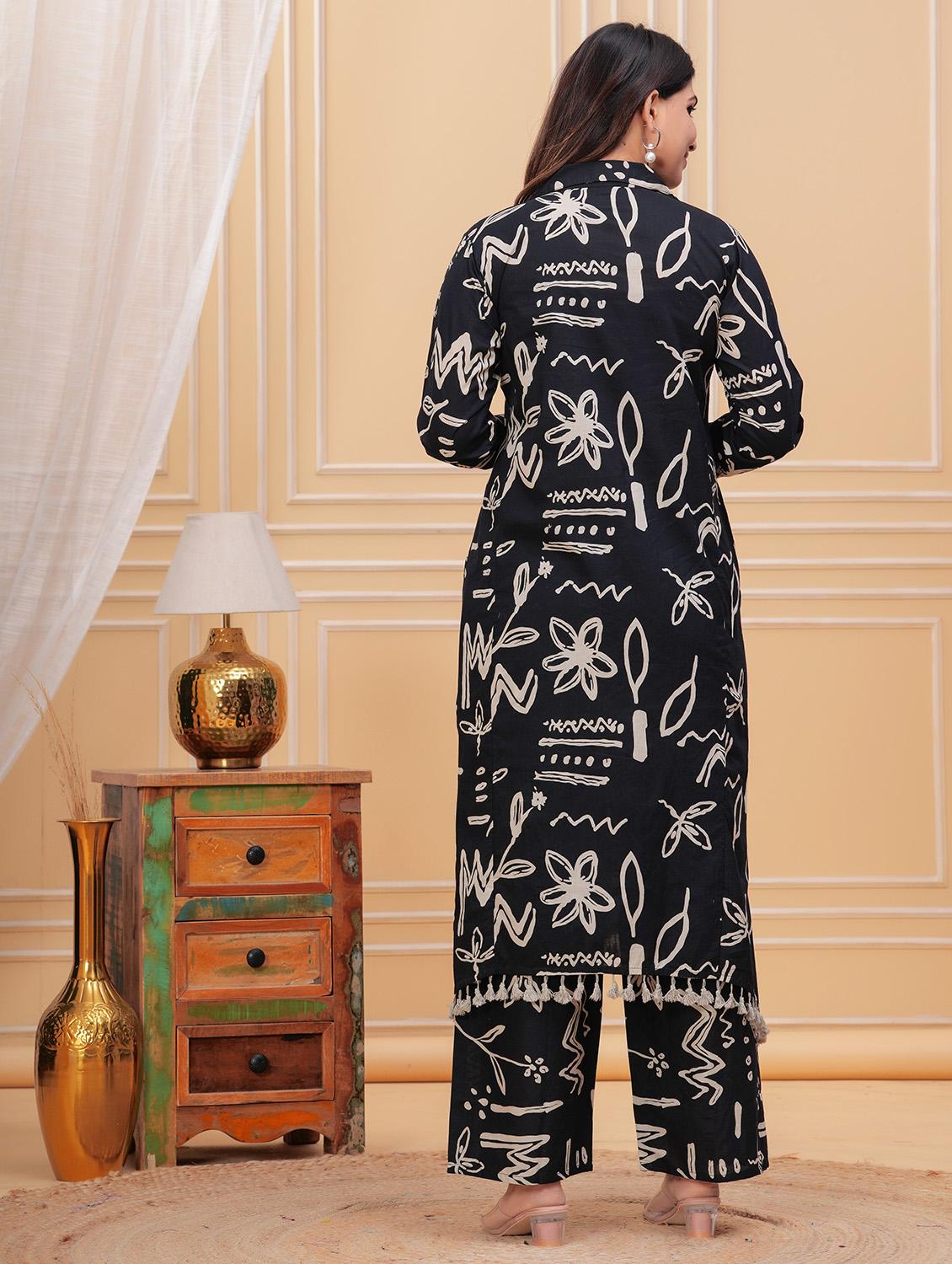 women black long sleeve kurta palazzo set - 21854059 - Standard Image - 2