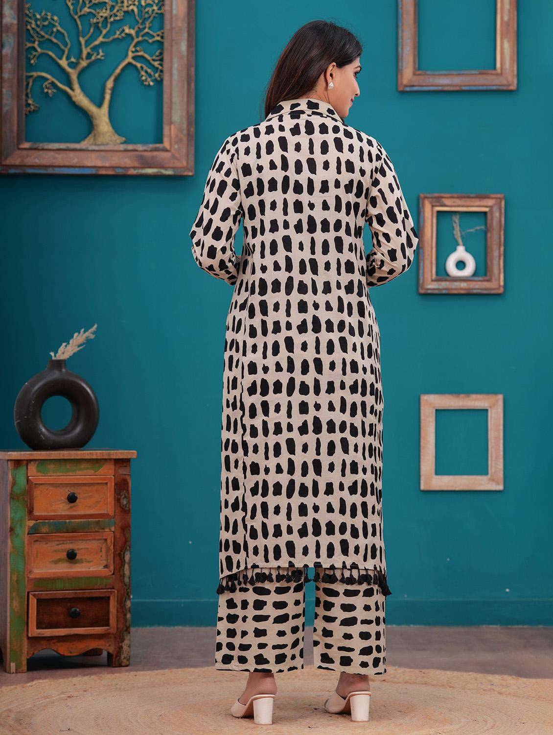 women cream long sleeve kurta palazzo set - 21854060 - Standard Image - 2