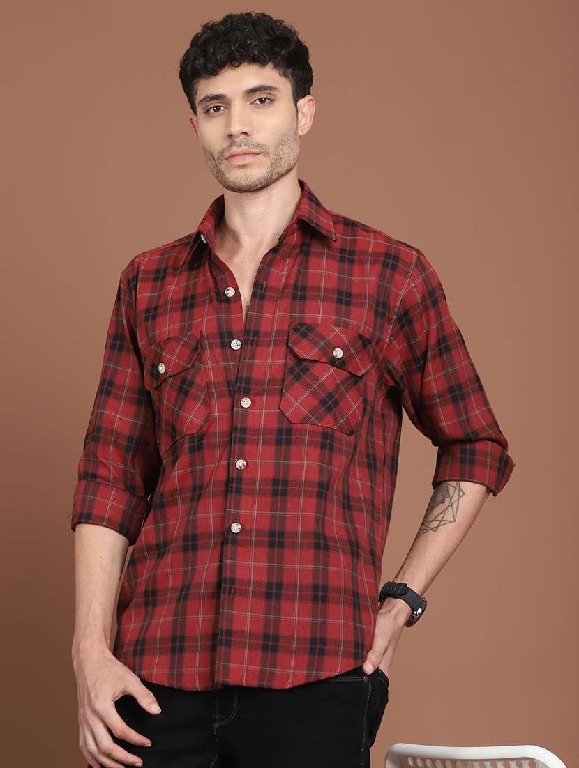 men checkered long sleeve regular fit casual shirt