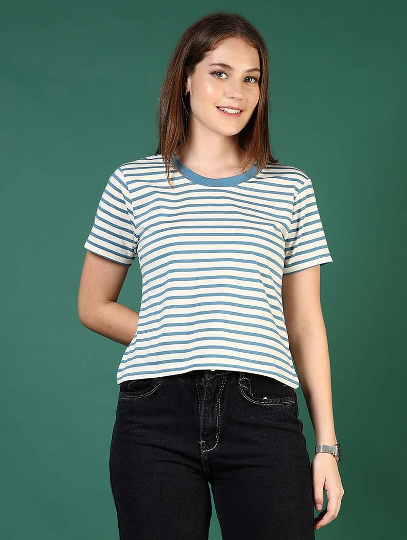 women striped short sleeve regular fit t-shirt - 21854119 -  Standard Image - 2