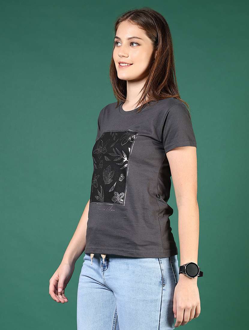 women front print round neck t-shirt - 21854120 -  Standard Image - 2