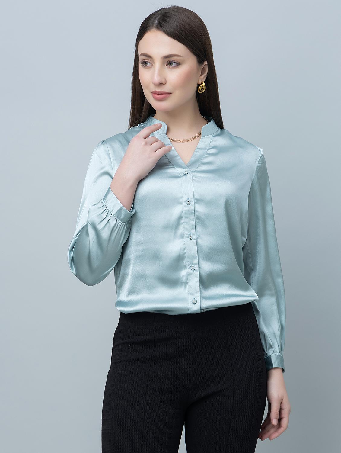 women solid collared long sleeves regular shirt - 21854167 -  Zoom Image - 0