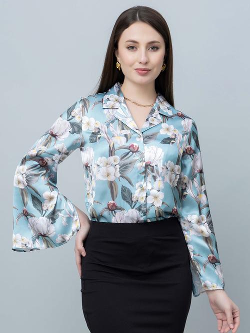 women printed cuban collar long sleeves regular shirt - 21854172 - Standard Image - 0