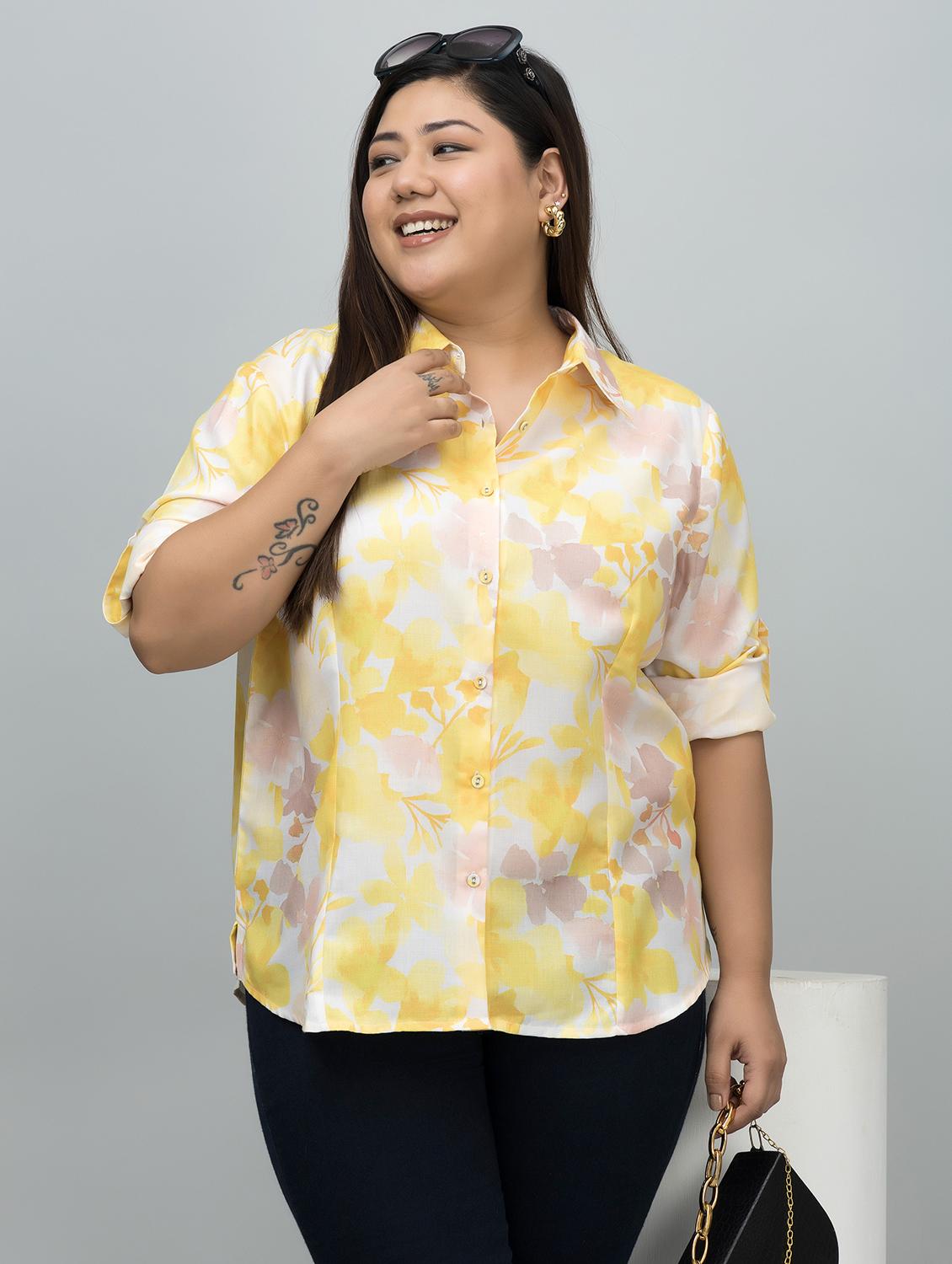women plus size printed roll-up sleeves shirt - 21854182 - Zoom Image - 0