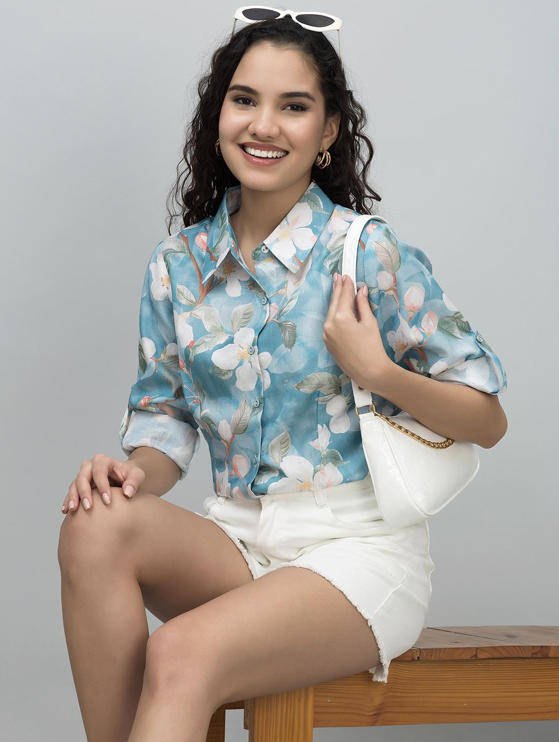 women printed roll-up sleeves regular fit shirt - 21854196 -  Zoom Image - 0