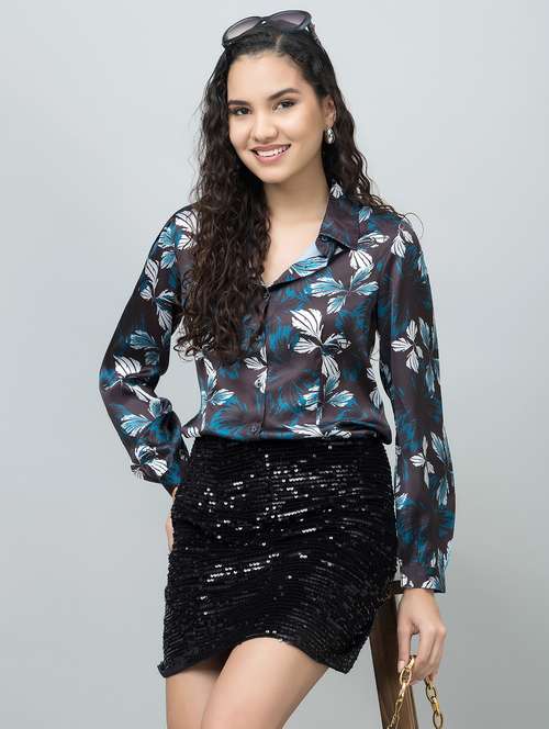 women printed long sleeves regular fit shirt