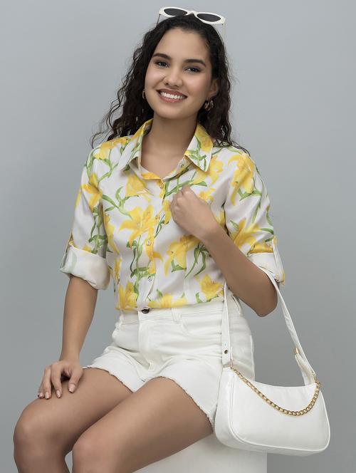 women printed roll-up sleeves regular fit shirt - 21854199 -  Standard Image - 0