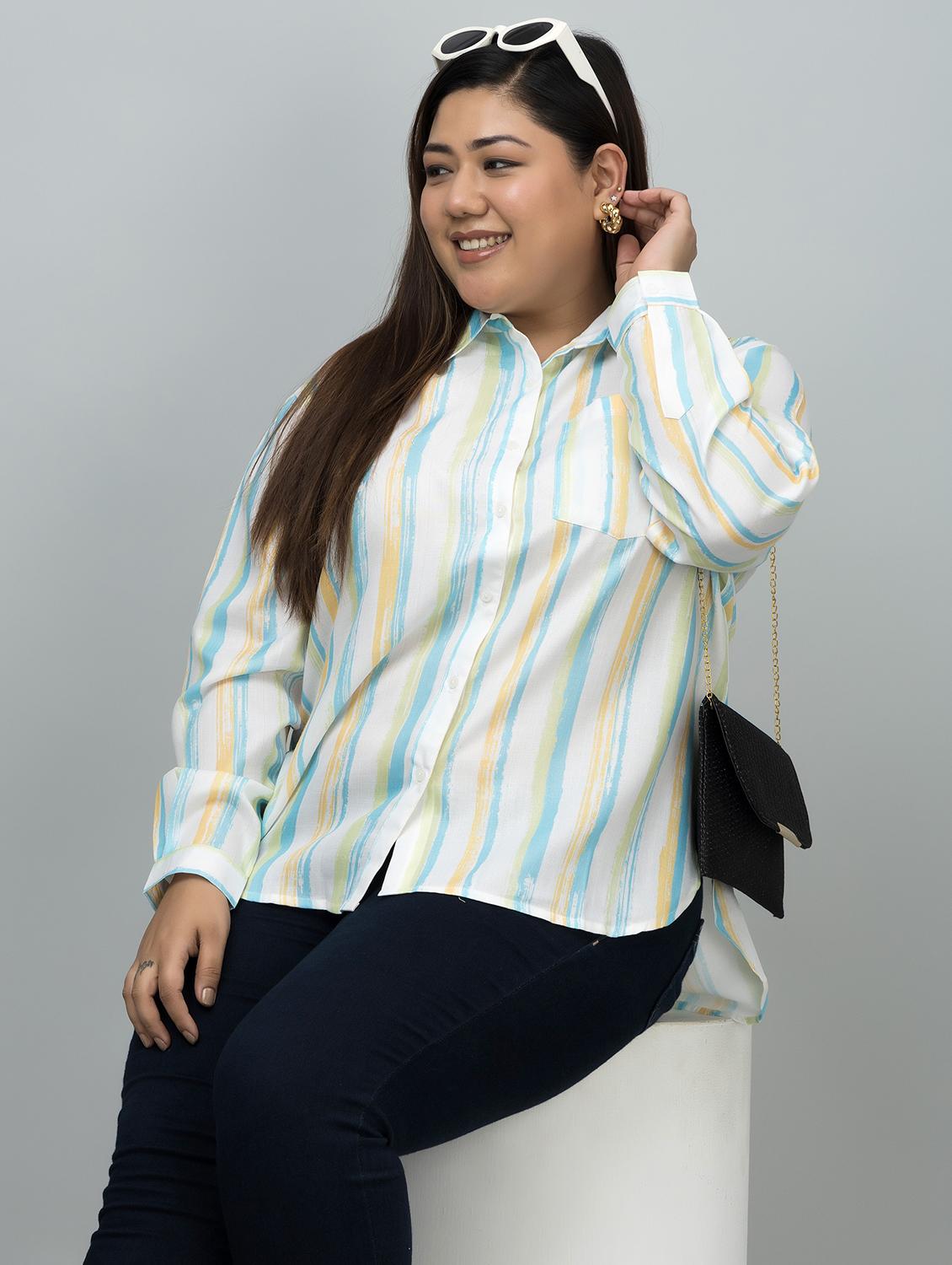 women plus size striped long sleeves shirt - 21854205 - Zoom Image - 0