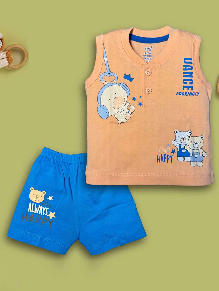 kids printed sleeveless t-shirt & short set