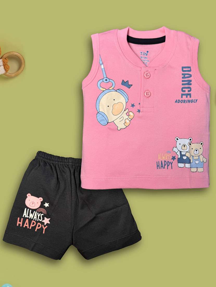 kids printed sleeveless t-shirt & short set