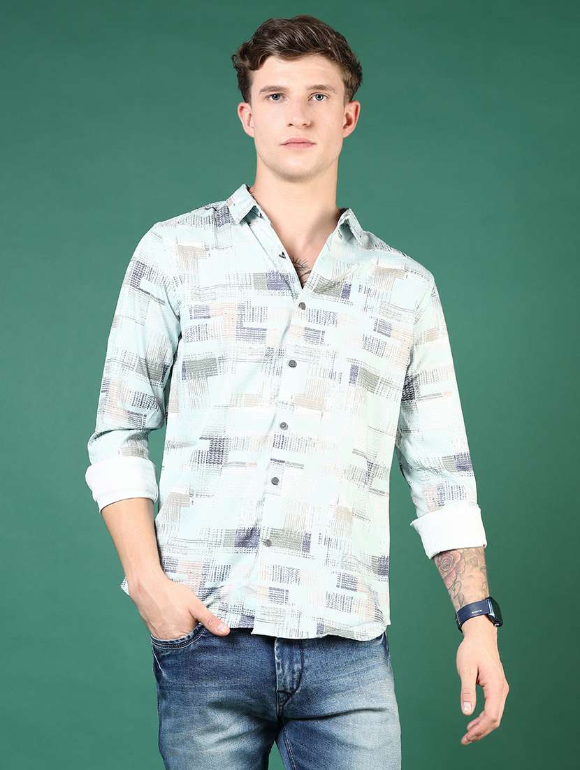 men green printed long sleeve regular fit casual shirt