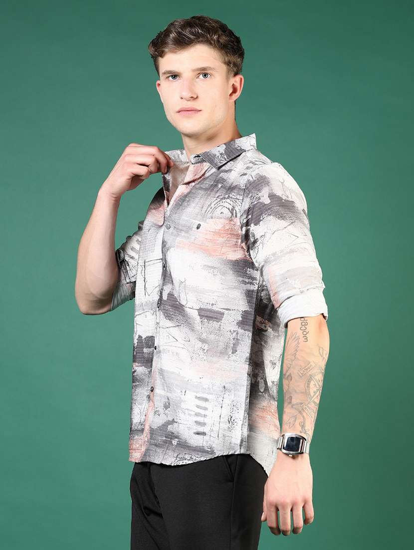 men grey printed long sleeve regular fit casual shirt - 21854230 -  Standard Image - 2