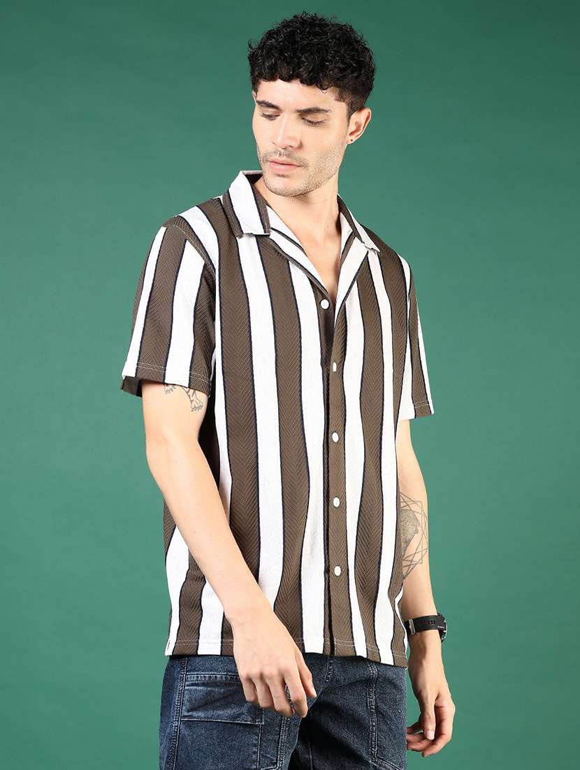 men brown stripes short sleeve regular fit t-shirt - 21854232 -  Standard Image - 2