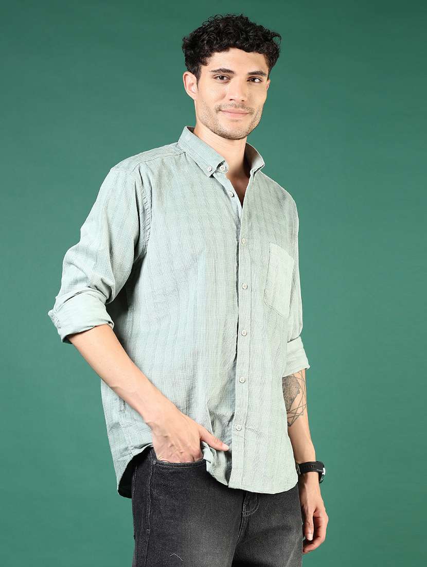 men green stripes long sleeve regular fit casual shirt - 21854235 -  Standard Image - 2
