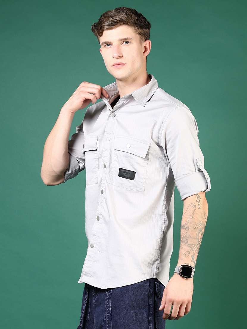 men grey solid long sleeve regular fit casual shirt  - 21854243 -  Standard Image - 2
