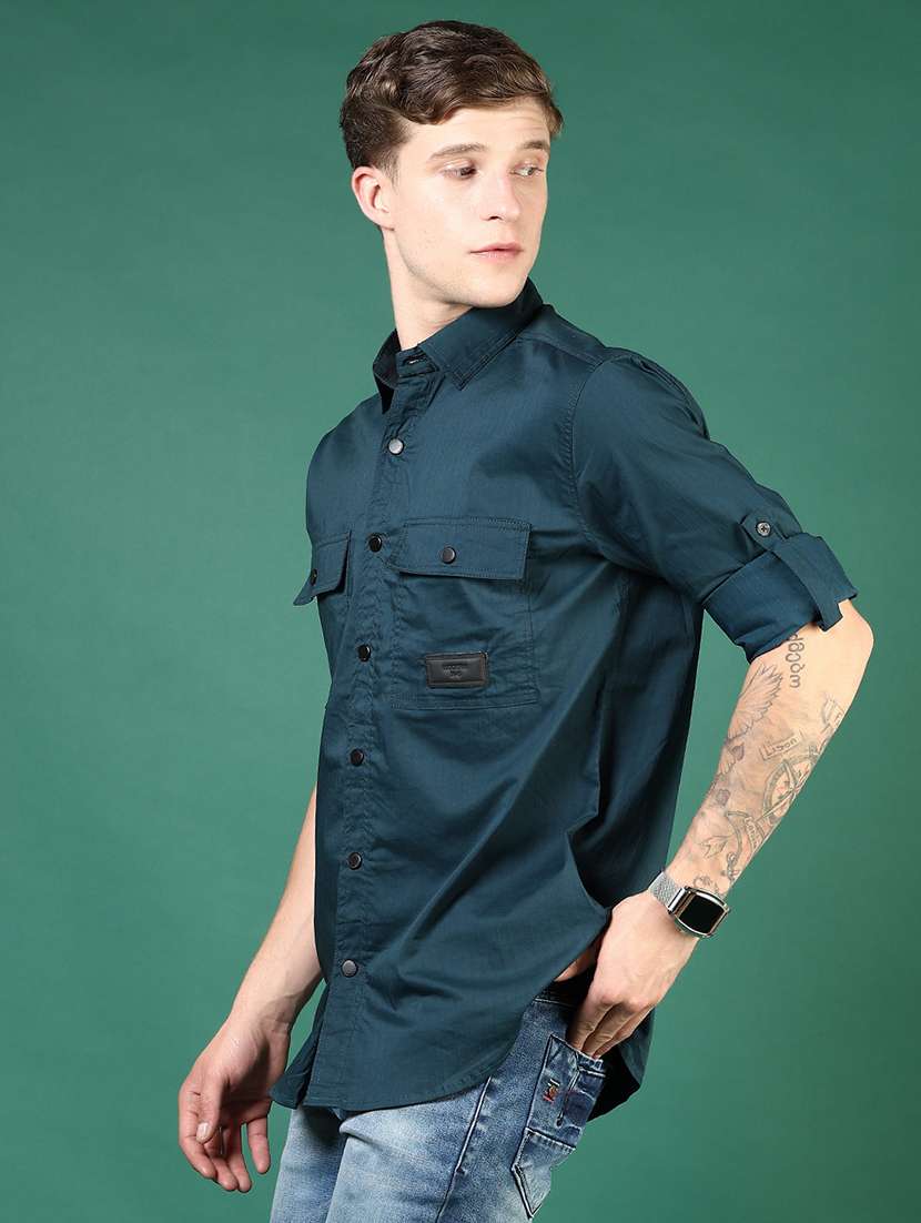men blue solid long sleeve regular fit casual shirt  - 21854244 -  Standard Image - 2