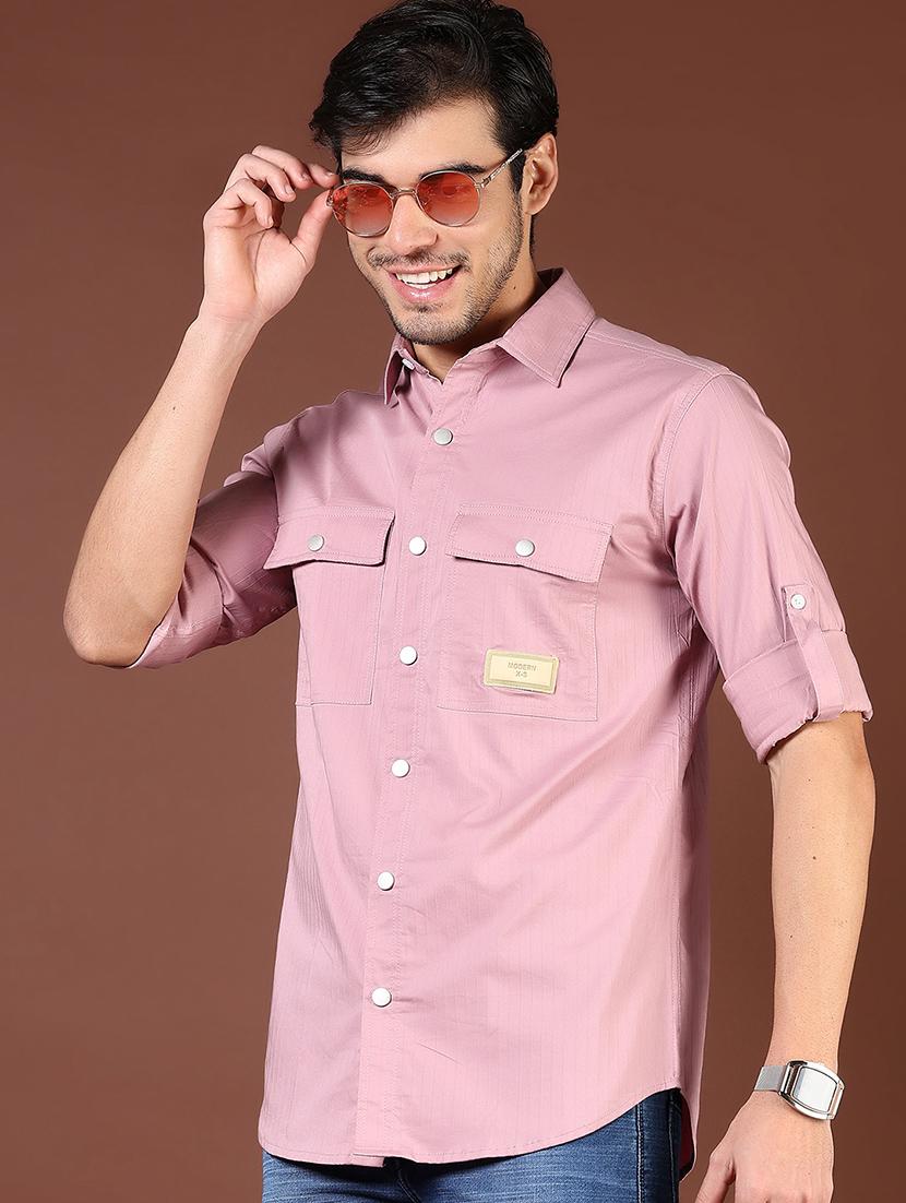 men pink solid long sleeve regular fit casual shirt - 21854245 - Zoom Image - 0