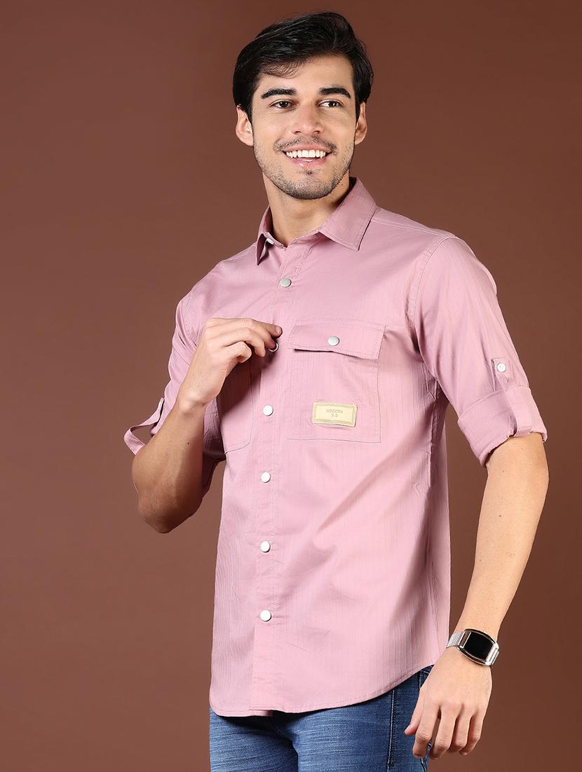 men pink solid long sleeve regular fit casual shirt - 21854245 - Standard Image - 2