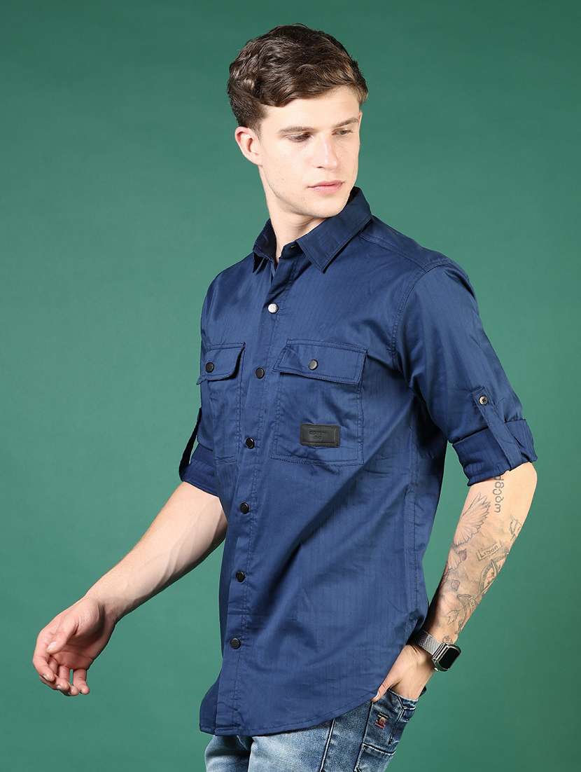 men blue solid long sleeve regular fit casual shirt  - 21854246 -  Standard Image - 2