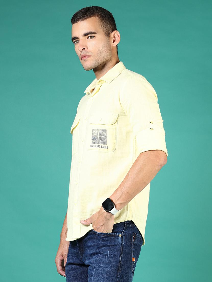 men yellow typography long sleeve regular fit casual shirt - 21854248 - Standard Image - 2