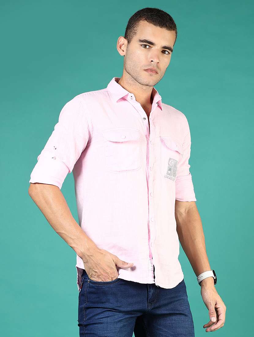 men pink typography long sleeve regular fit casual shirt - 21854249 - Standard Image - 2