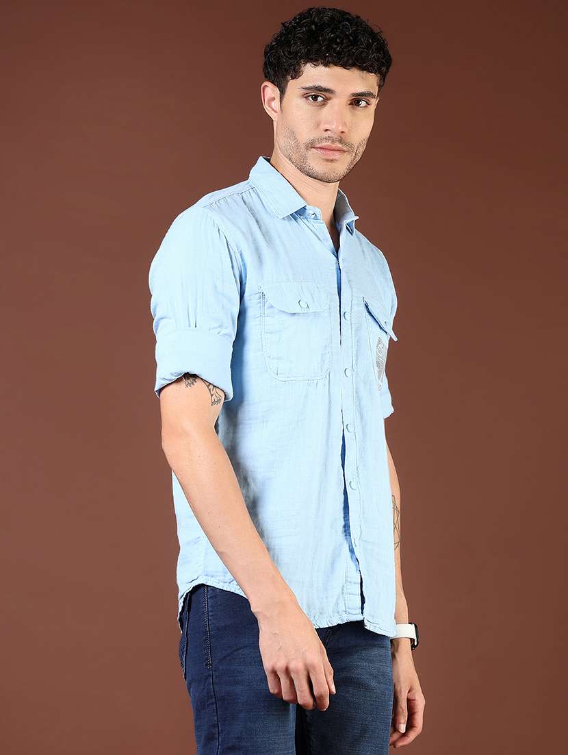men blue typography long sleeve regular fit casual shirt  - 21854250 -  Standard Image - 2