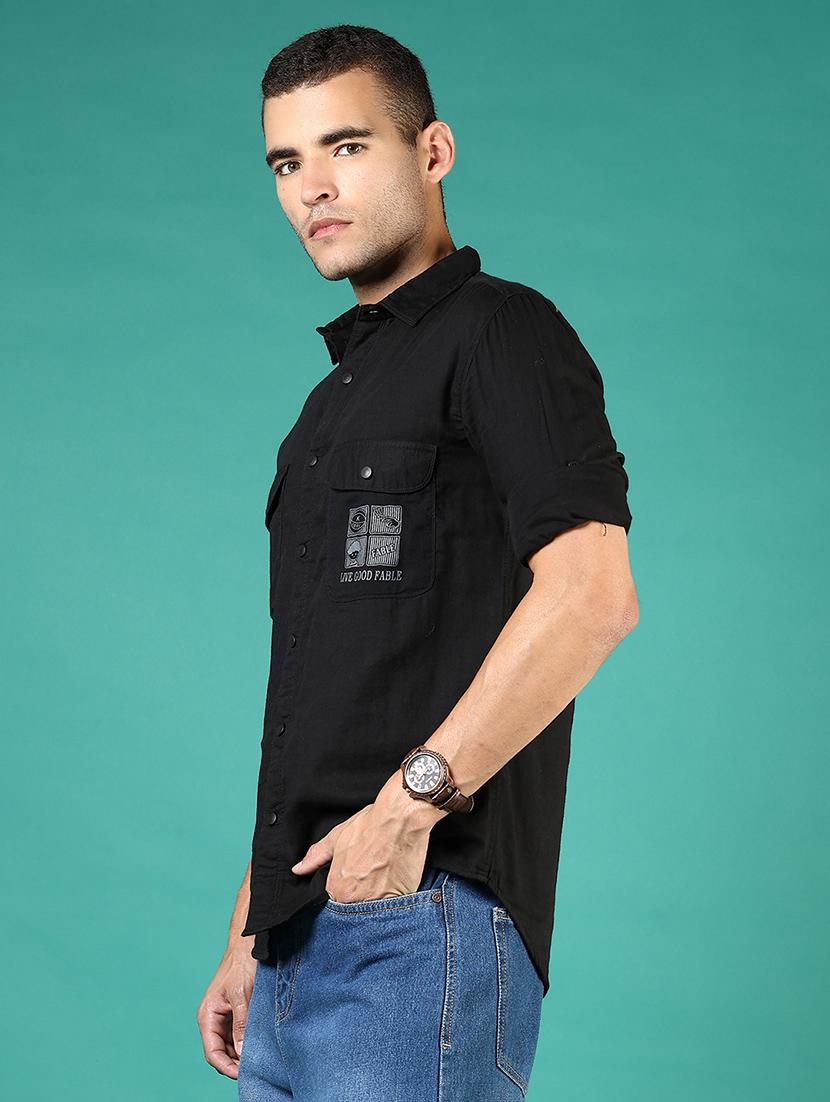 men black typography long sleeve regular fit casual shirt - 21854251 - Standard Image - 2