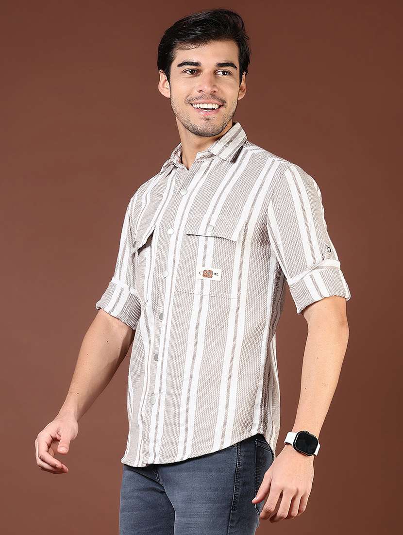 men beige stripes long sleeve regular fit casual shirt  - 21854253 -  Standard Image - 2