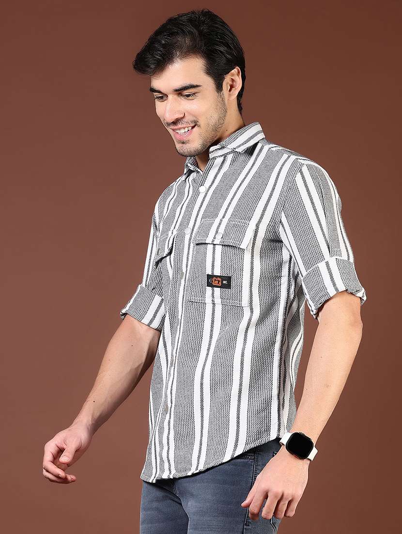 men grey stripes long sleeve regular fit casual shirt  - 21854254 -  Standard Image - 2