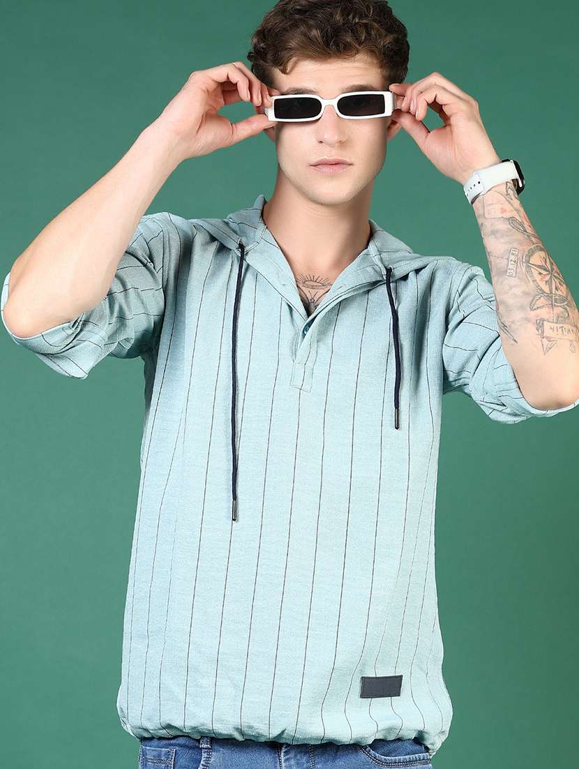 men striped long sleeve regular fit casual shirt