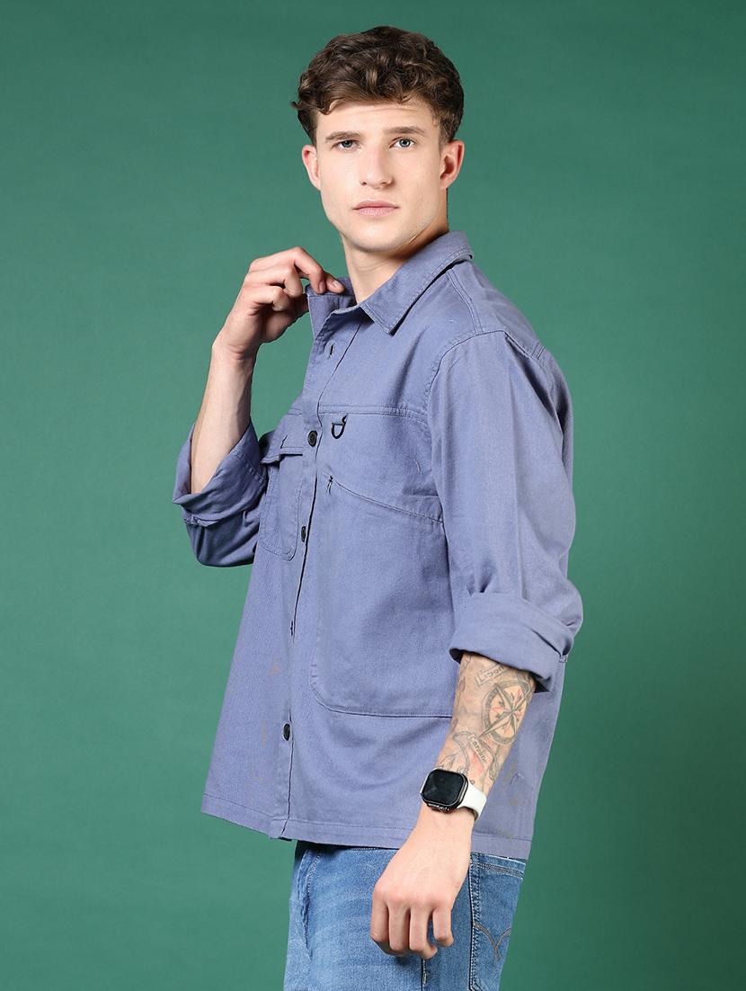 men purple solid long sleeve regular fit casual shirt - 21854260 - Standard Image - 2