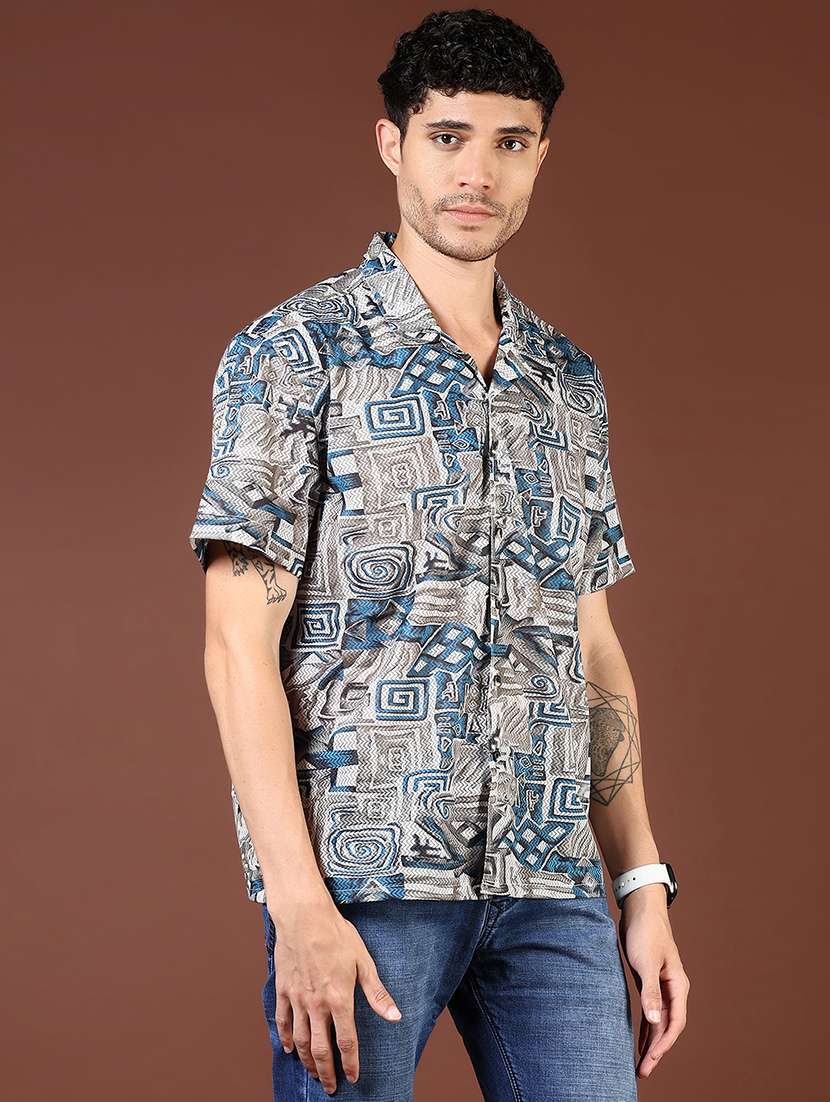 men printed cuban collared casual shirt - 21854285 -  Standard Image - 2