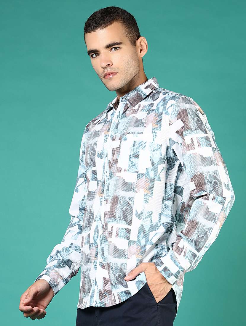 men printed collared long sleeve shirt - 21854295 -  Standard Image - 2