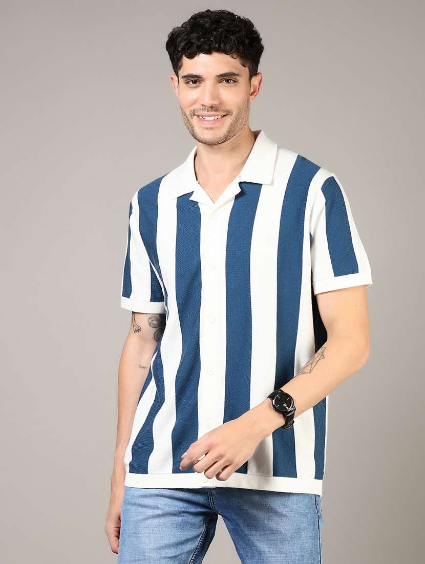 men blue stripes short sleeve regular fit casual shirt - 21854299 - Standard Image - 2