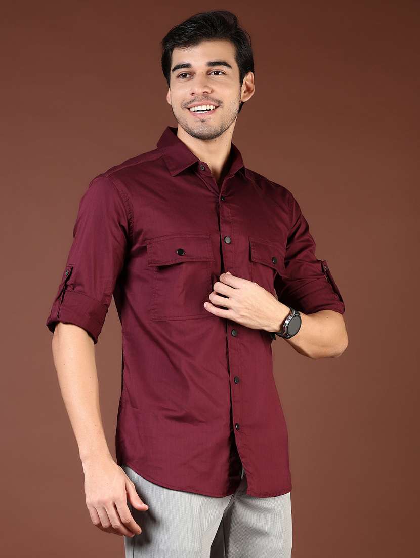 men maroon solid long sleeve regular fit casual shirt  - 21854313 -  Standard Image - 2