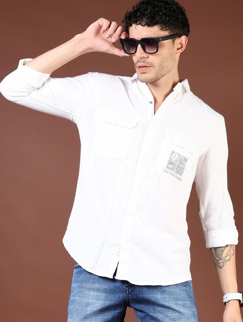 men white typographic long sleeve regular fit casual shirt  - 21854314 -  Zoom Image - 0