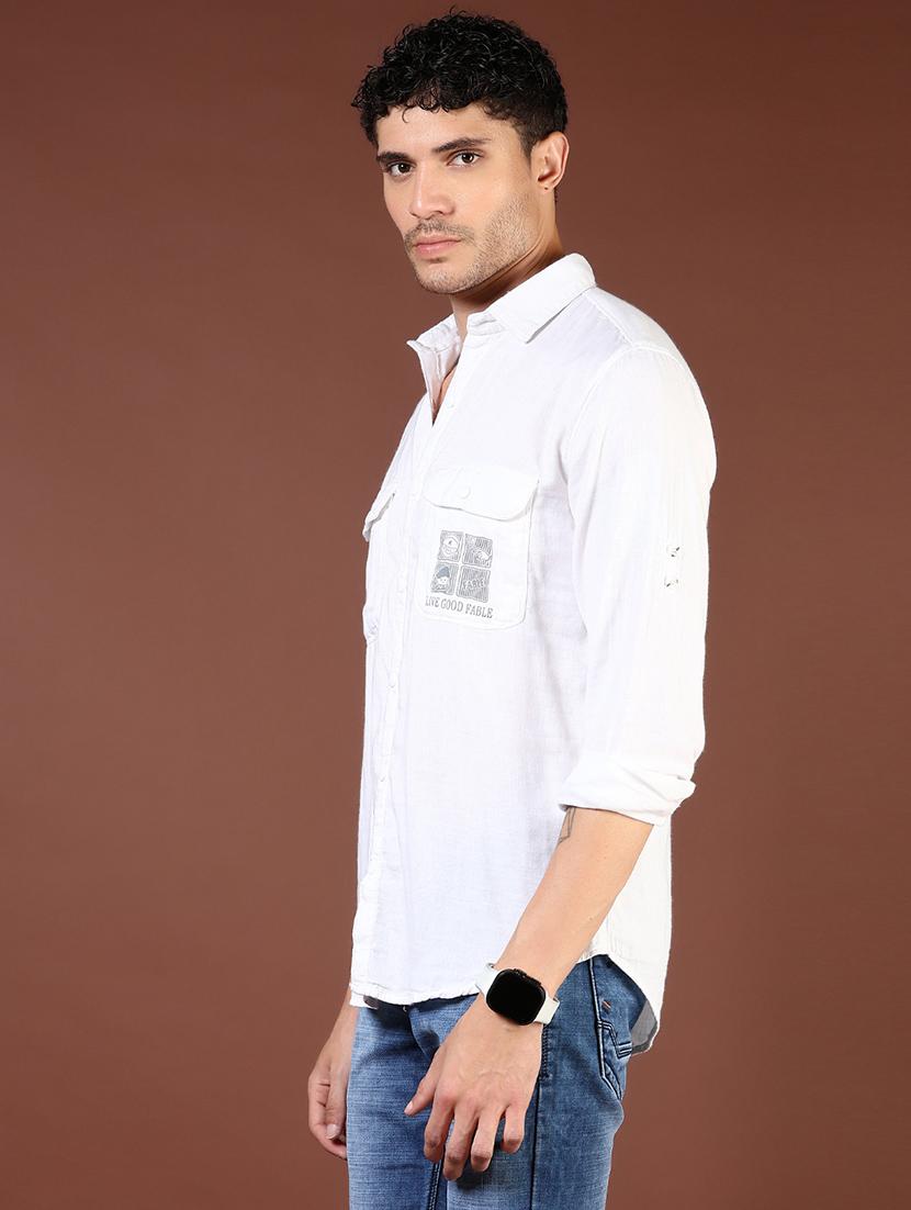 men white typographic long sleeve regular fit casual shirt - 21854314 - Standard Image - 2