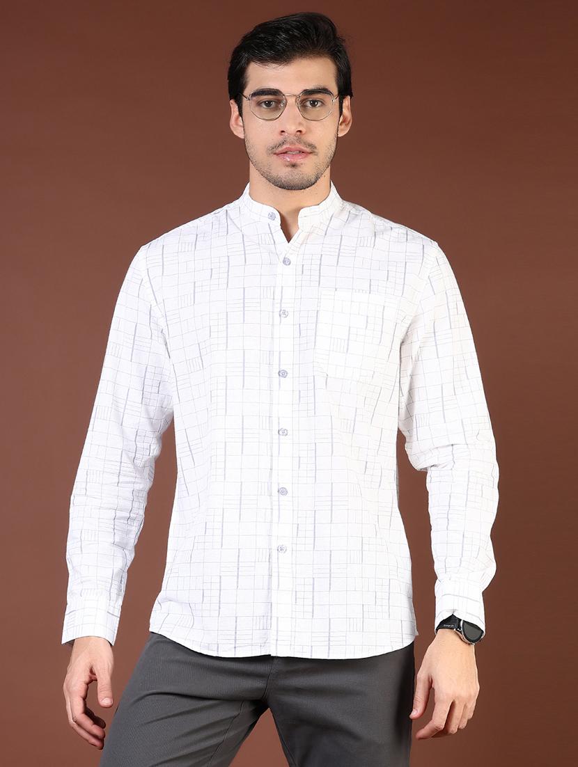 men white self design long sleeve regular fit casual shirt