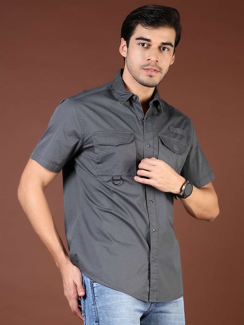 men solid short sleeve regular fit casual shirt - 21854320 -  Standard Image - 2