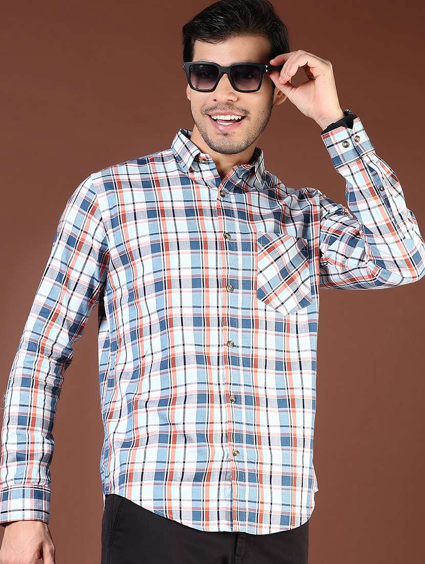 men checkered collared long sleeve shirt