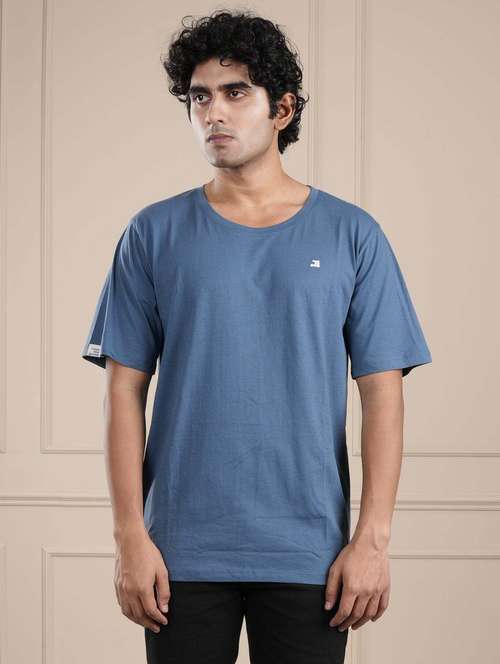men blue solid short sleeve regular fit t-shirt - 21854324 -  Standard Image - 0