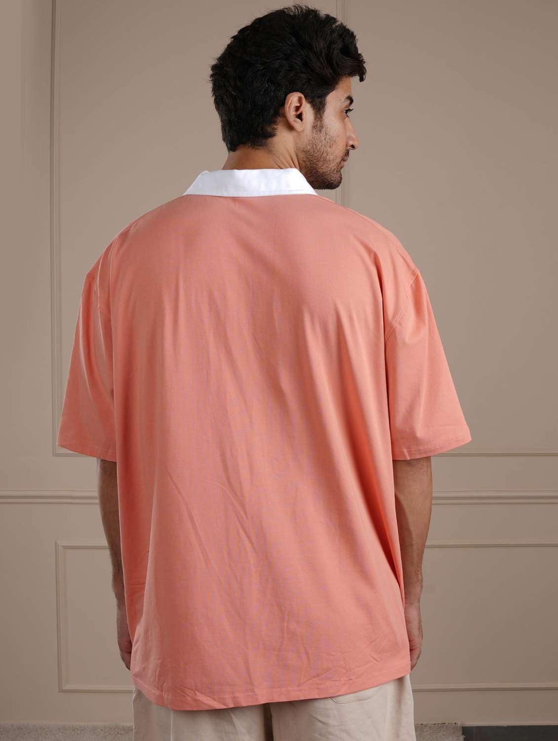 men peach solid short sleeve regular fit polo t-shirt - 21854330 -  Standard Image - 2