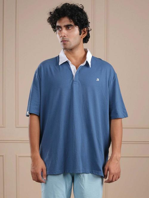 men blue solid short sleeve regular fit polo t-shirt - 21854331 -  Standard Image - 0
