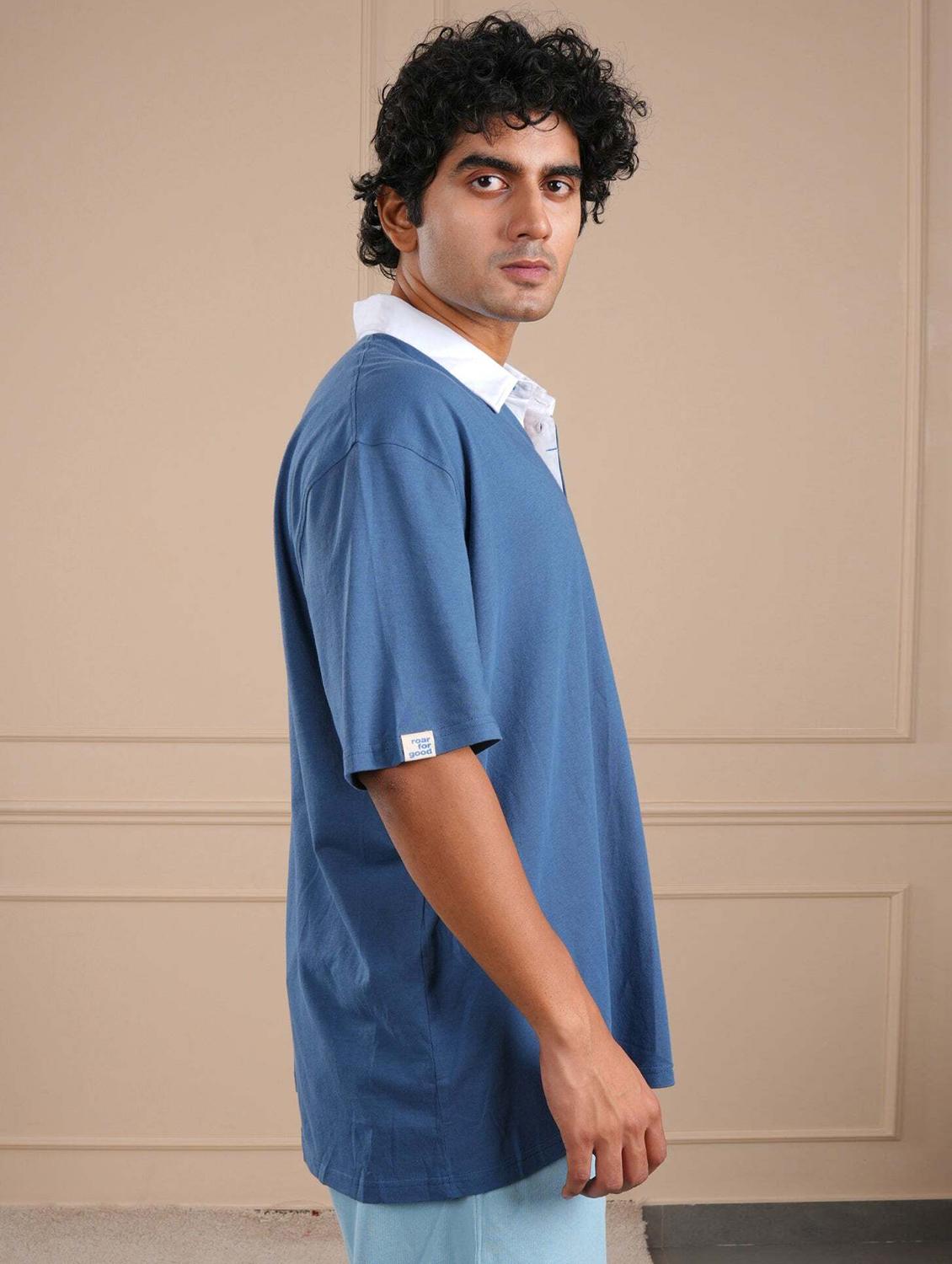 men blue solid short sleeve regular fit polo t-shirt - 21854331 - Standard Image - 2