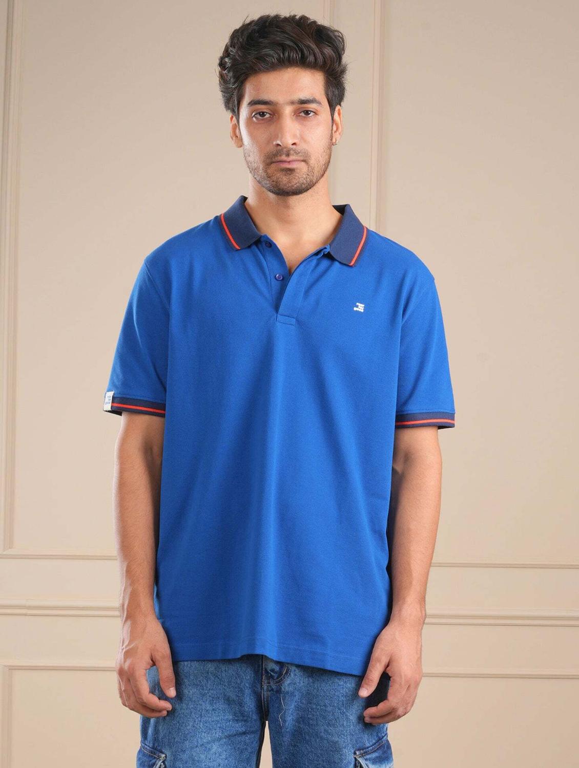 men blue solid short sleeve regular fit polo t-shirt - 21854333 - Zoom Image - 0