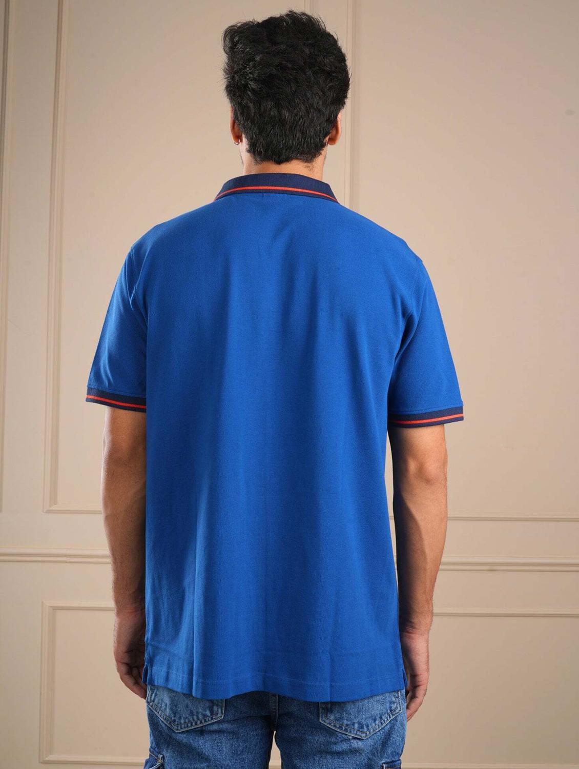 men blue solid short sleeve regular fit polo t-shirt - 21854333 - Standard Image - 2