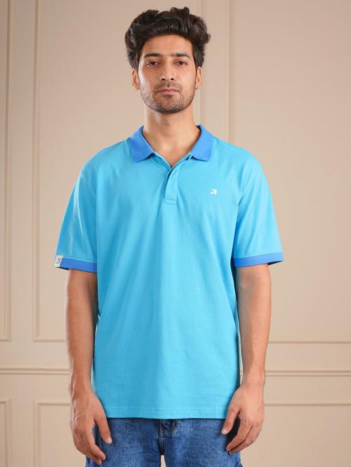 men blue solid short sleeve regular fit polo t-shirt - 21854335 -  Standard Image - 0