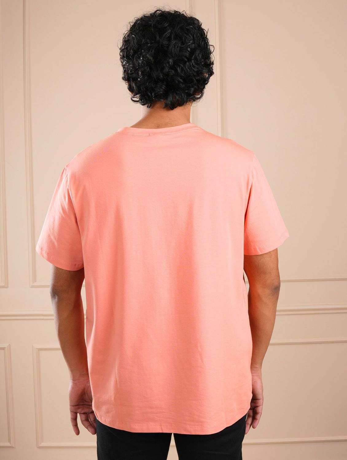 men peach solid short sleeve regular fit t-shirt - 21854340 -  Standard Image - 2