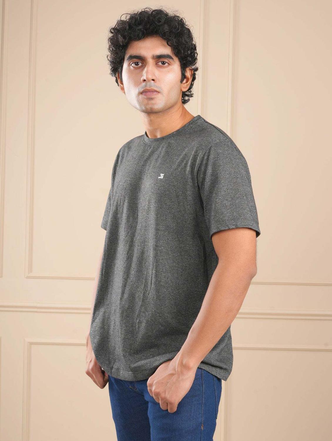 men grey solid short sleeve regular fit t-shirt - 21854343 - Standard Image - 2